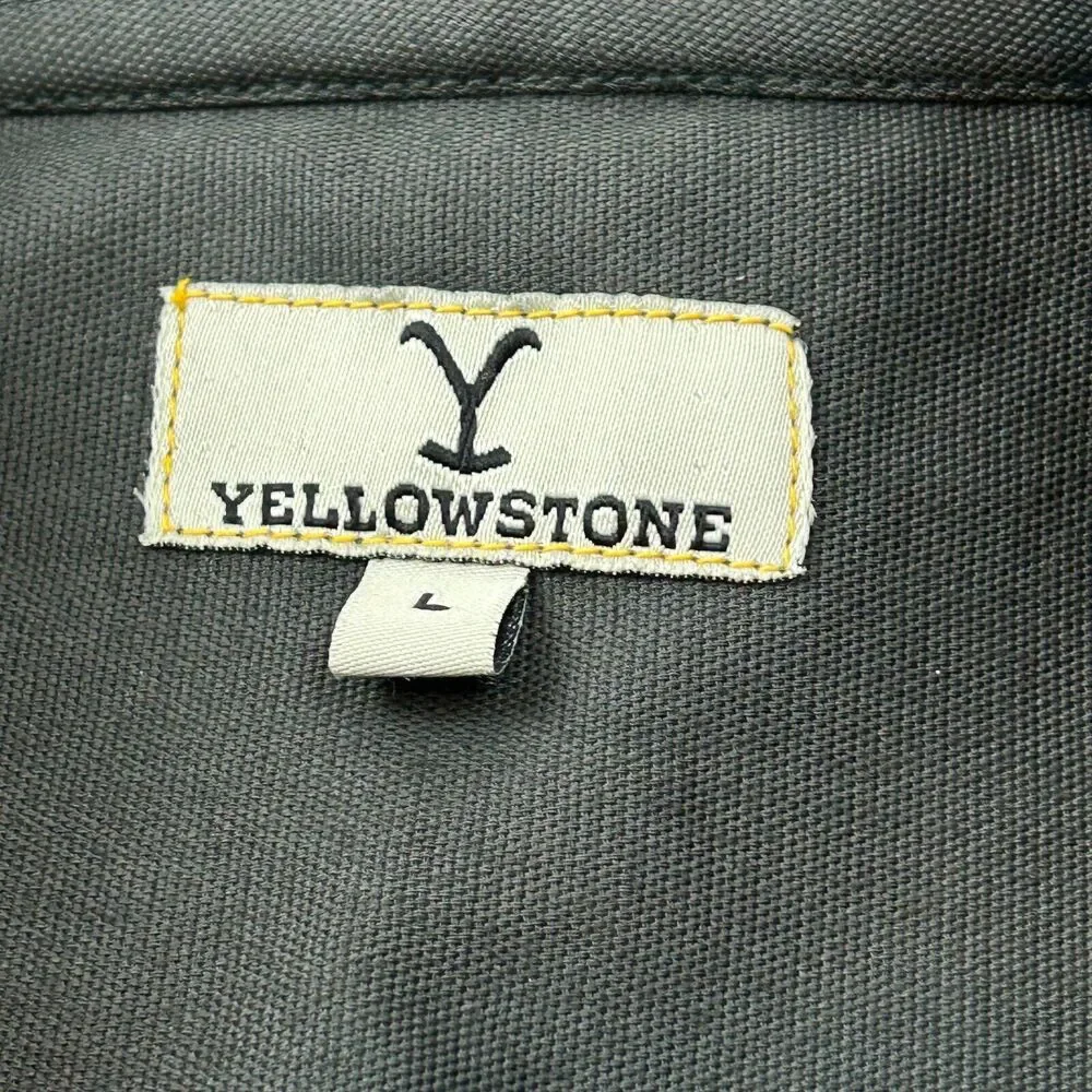 Yellow Stone TV Show Dark Green Chore Shirt Black Fleece Hood Size Large New
